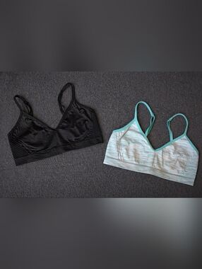 EUC Justice Girls Training Bra Bundle Sz 30 (7/8) Black & Teal Soft Bras 2 Pack
